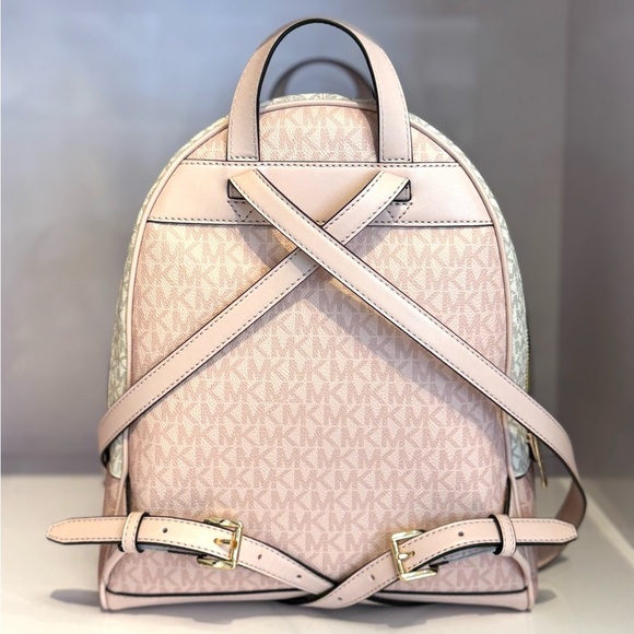 Michael Kors Rhea Medium Color-Block Signature Logo Backpack Powder Blush Multi - Picture 7 of 10